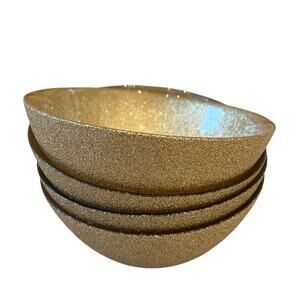 Akcam Turkish Glass Salad Bowls Set of 4 GOLD GLITTER 6in Holiday Sparkle New